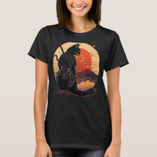 Vintage Japanese Sunset Style and samurai cat Kitt T-Shirt