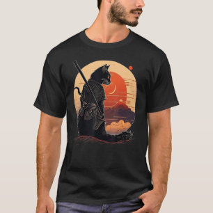 Vintage Japanese Sunset Style and samurai cat Kitt T-Shirt