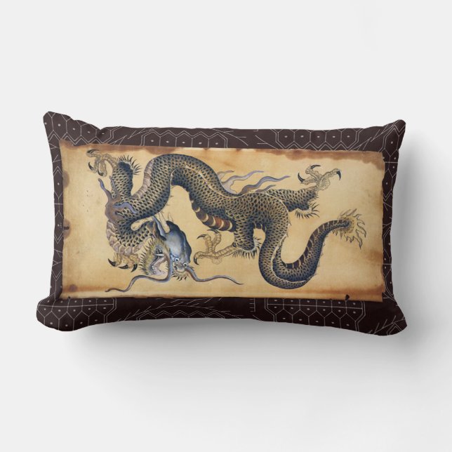 Vintage Japanese Tattoo Art Dragon Lumbar Cushion (Front)