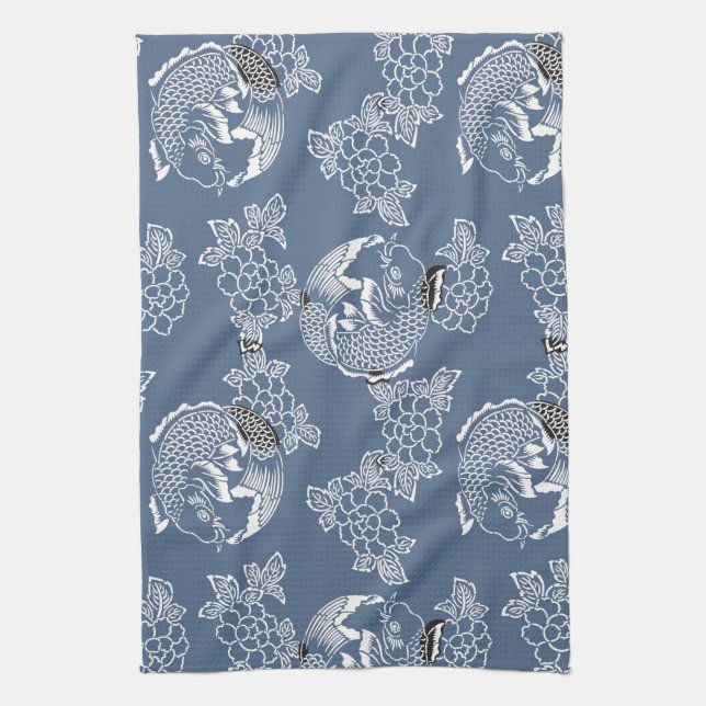 Vintage Japanese Tattoo Koi(Carp) Tea Towel (Vertical)