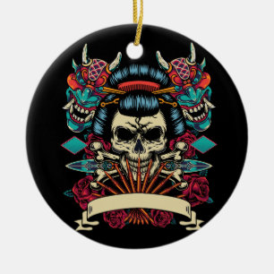 Vintage japanese tattoo style colourful template ceramic tree decoration