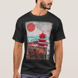 Vintage Japanese Temple Tree Blossom Japan Woodblo T-Shirt