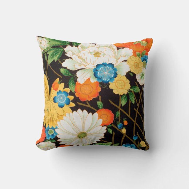 Vintage Japanese Textile, Floral Cushion (Front)