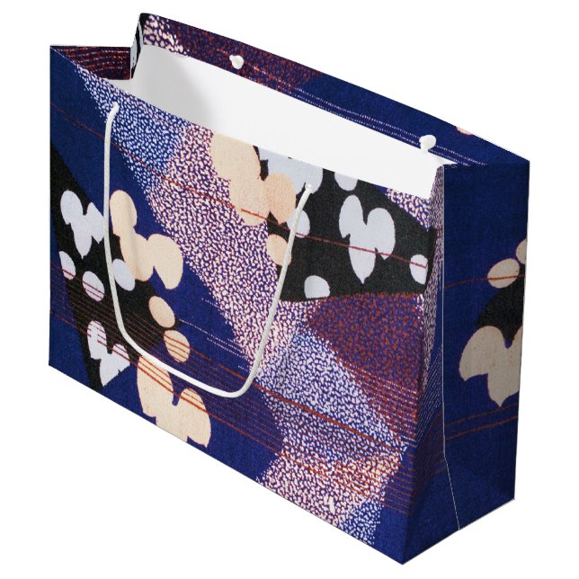 Vintage Japanese Textile, Leaf Pattern Large Gift Bag (Front Angled)