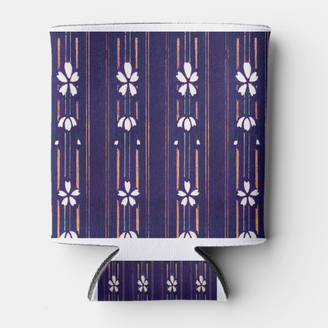 Vintage Japanese Textile Pattern Shima-Shima Can Cooler (Front)