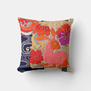 Vintage Japanese Textile, Rabbit Pattern Cushion