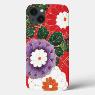 Vintage Japanese Textile - Red Dahlias iPhone 13 Case