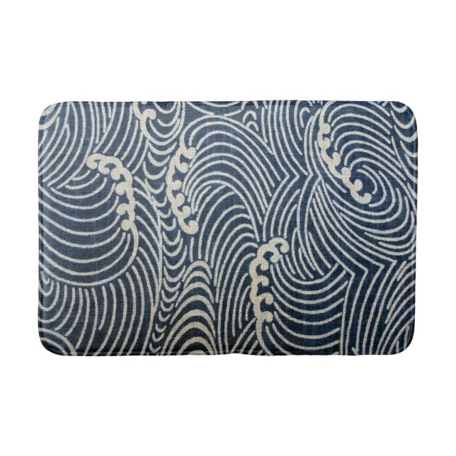 Vintage Japanese Textile, Wave Pattern Bath Mat (Front)