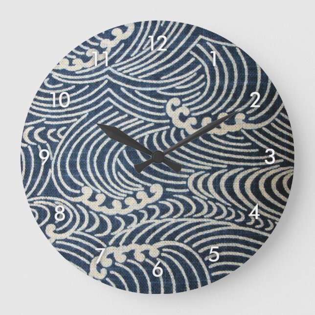 Vintage Japanese Textile, Wave Pattern Large Clock (Front)
