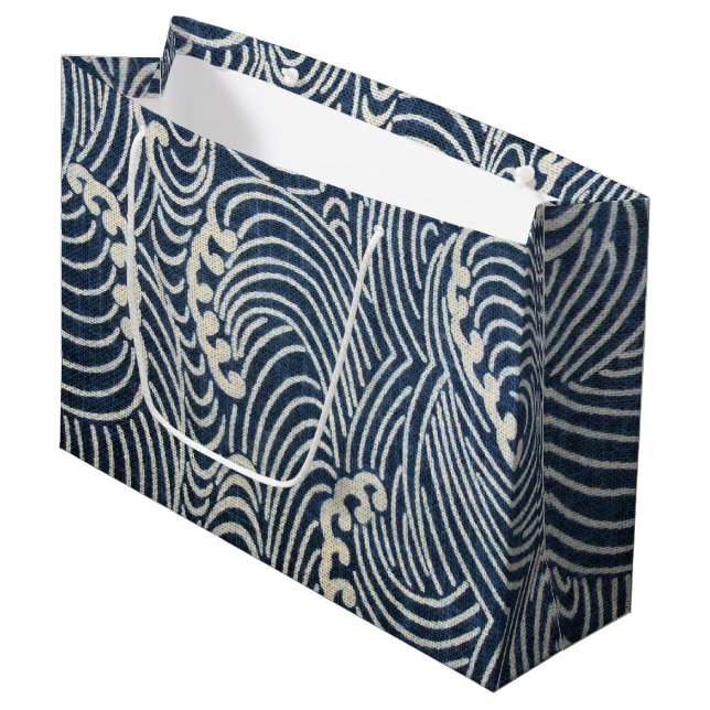 Vintage Japanese Textile, Wave Pattern Large Gift Bag (Front Angled)