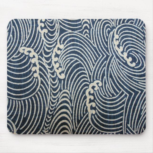 Vintage Japanese Textile, Wave Pattern Mouse Mat (Front)