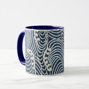 Vintage Japanese Textile, Wave Pattern Mug