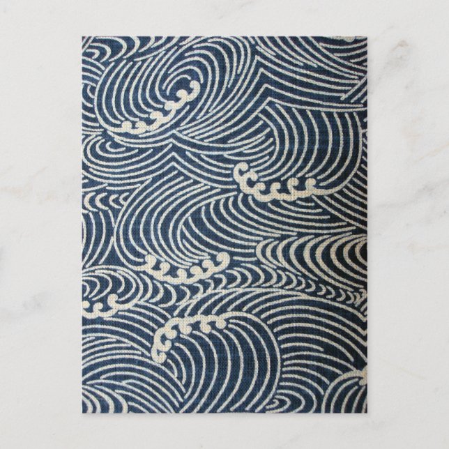 Vintage Japanese Textile, Wave Pattern Postcard (Front)