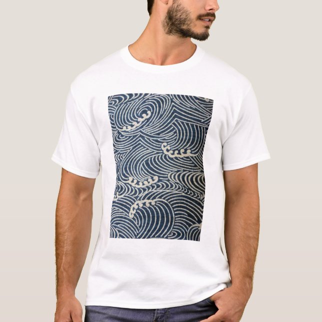 Vintage Japanese Textile, Wave Pattern T-Shirt (Front)
