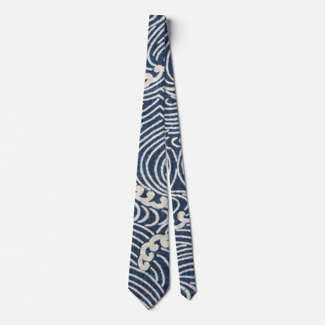 Vintage Japanese Textile, Wave Pattern Tie (Front)