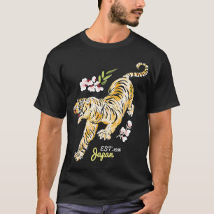 Vintage Japanese Tiger  Asian Flowers Tattoo Art  T-Shirt