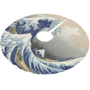 vintage japanese ukiyo e art the great wave brushed polyester tree skirt