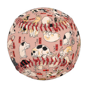 Vintage Japanese Ukiyo-e Cat Pattern: Kuniyoshi Baseball