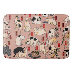 Vintage Japanese Ukiyo-e Cat Pattern: Kuniyoshi Bath Mat