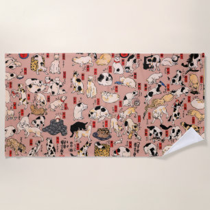 Vintage Japanese Ukiyo-e Cat Pattern: Kuniyoshi Beach Towel