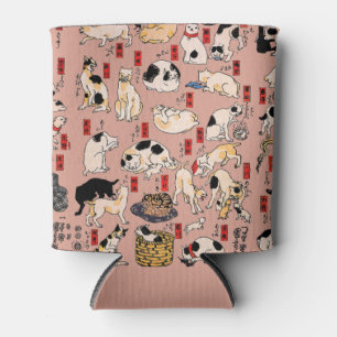 Vintage Japanese Ukiyo-e Cat Pattern: Kuniyoshi Can Cooler