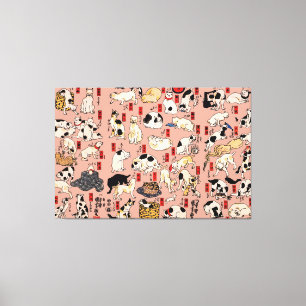 Vintage Japanese Ukiyo-e Cat Pattern: Kuniyoshi Canvas Print