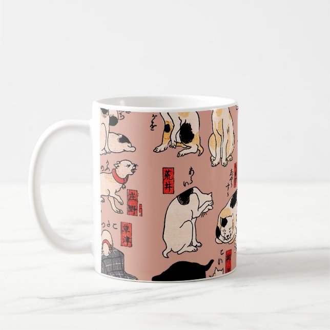 Vintage Japanese Ukiyo-e Cat Pattern: Kuniyoshi Coffee Mug (Left)