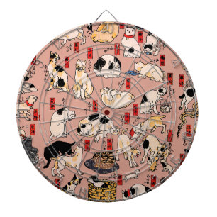 Vintage Japanese Ukiyo-e Cat Pattern: Kuniyoshi Dartboard