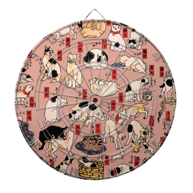Vintage Japanese Ukiyo-e Cat Pattern: Kuniyoshi Dartboard (Front)