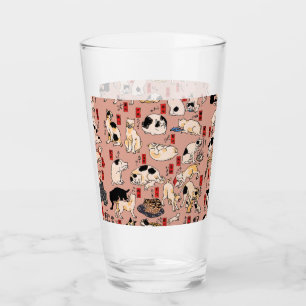 Vintage Japanese Ukiyo-e Cat Pattern: Kuniyoshi Glass