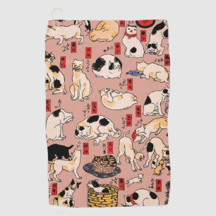 Vintage Japanese Ukiyo-e Cat Pattern: Kuniyoshi Golf Towel