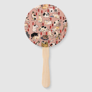 Vintage Japanese Ukiyo-e Cat Pattern: Kuniyoshi Hand Fan