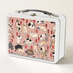 Vintage Japanese Ukiyo-e Cat Pattern: Kuniyoshi Metal Lunch Box