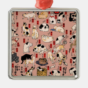 Vintage Japanese Ukiyo-e Cat Pattern: Kuniyoshi Metal Tree Decoration