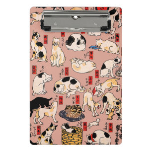 Vintage Japanese Ukiyo-e Cat Pattern: Kuniyoshi Mini Clipboard
