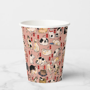 Vintage Japanese Ukiyo-e Cat Pattern: Kuniyoshi Paper Cups