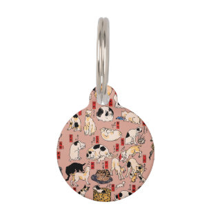 Vintage Japanese Ukiyo-e Cat Pattern: Kuniyoshi Pet Tag