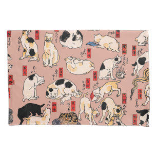 Vintage Japanese Ukiyo-e Cat Pattern: Kuniyoshi Pillowcase