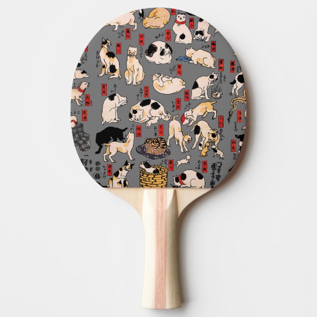 Vintage Japanese Ukiyo-e Cat Pattern: Kuniyoshi Ping Pong Paddle (Front)