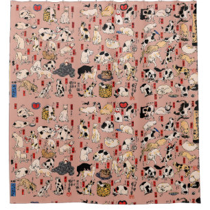Vintage Japanese Ukiyo-e Cat Pattern: Kuniyoshi Shower Curtain