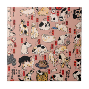 Vintage Japanese Ukiyo-e Cat Pattern: Kuniyoshi Tile