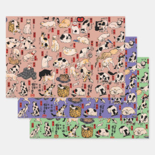Vintage Japanese Ukiyo-e Cat Pattern: Kuniyoshi Wrapping Paper Sheet