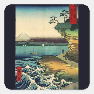 Vintage Japanese Ukiyo-e Mt. Fuji 房州保田ノ海岸 Square Sticker