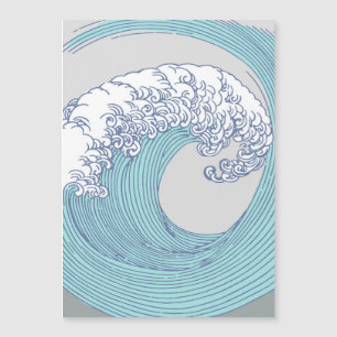Vintage Japanese Ukiyo-e Surf Wave Art Blue Coast