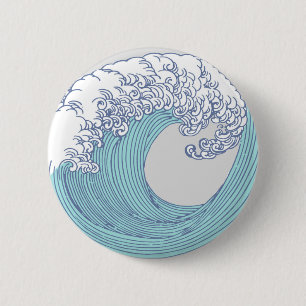 Vintage Japanese Ukiyo-e Surf Wave Art Blue Coast 6 Cm Round Badge
