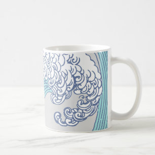 Vintage Japanese Ukiyo-e Surf Wave Art Blue Coast Coffee Mug