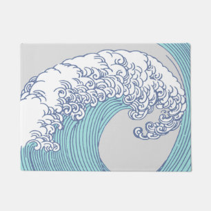 Vintage Japanese Ukiyo-e Surf Wave Art Blue Coast Doormat