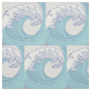 Vintage Japanese Ukiyo-e Surf Wave Art Blue Coast Fabric