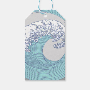Vintage Japanese Ukiyo-e Surf Wave Art Blue Coast Gift Tags