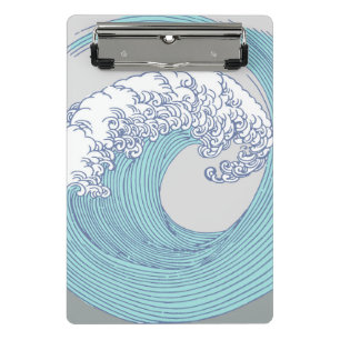 Vintage Japanese Ukiyo-e Surf Wave Art Blue Coast Mini Clipboard